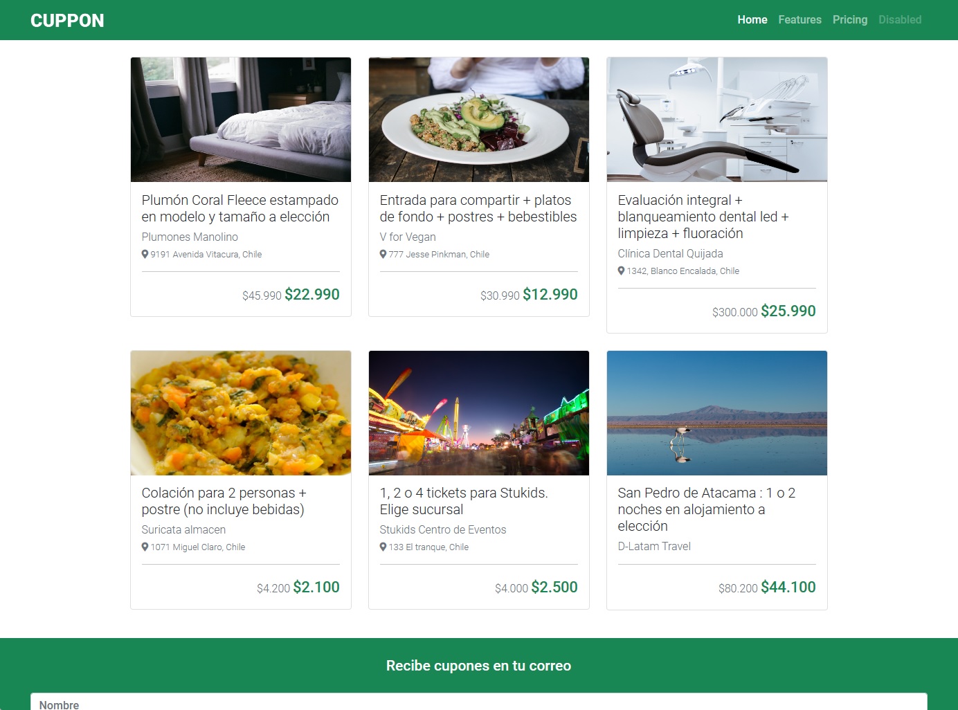 web con cupones