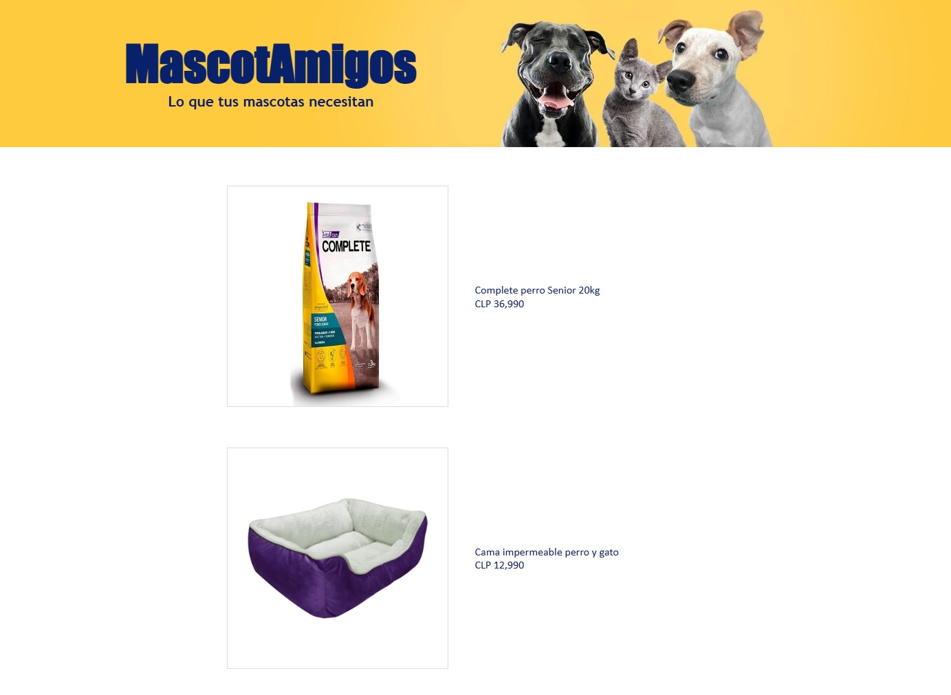 web de productos para mascotas